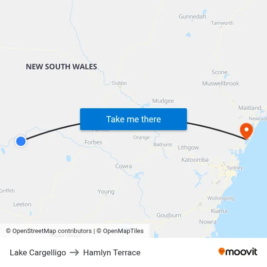 Lake Cargelligo to Hamlyn Terrace map