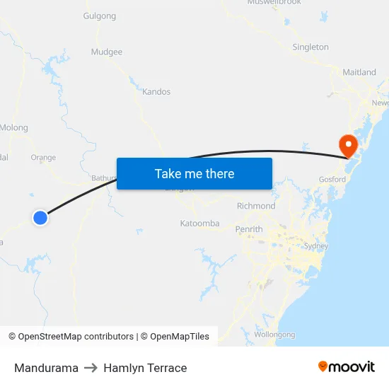 Mandurama to Hamlyn Terrace map