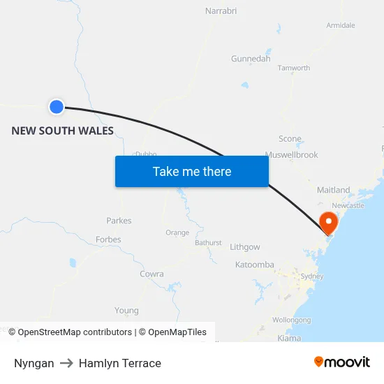 Nyngan to Hamlyn Terrace map