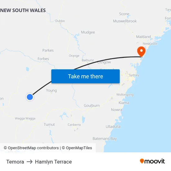 Temora to Hamlyn Terrace map