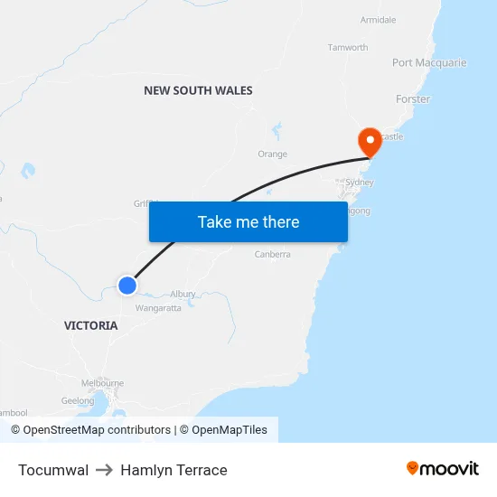 Tocumwal to Hamlyn Terrace map