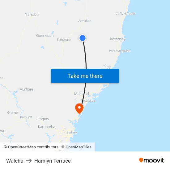Walcha to Hamlyn Terrace map
