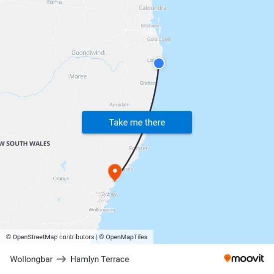 Wollongbar to Hamlyn Terrace map