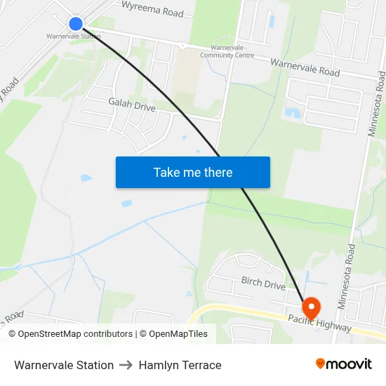 Warnervale Station to Hamlyn Terrace map