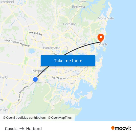 Casula to Harbord, Sydney with public transportation