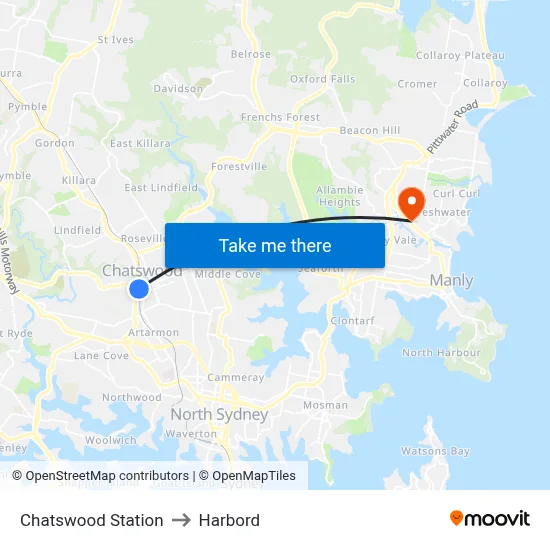 Chatswood Station to Harbord map