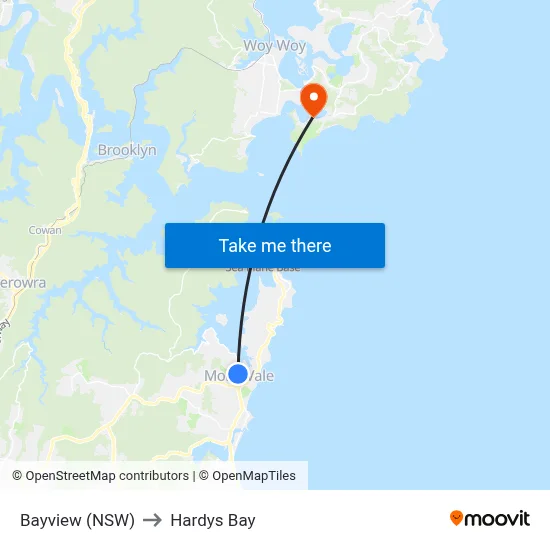 Bayview (NSW) to Hardys Bay map