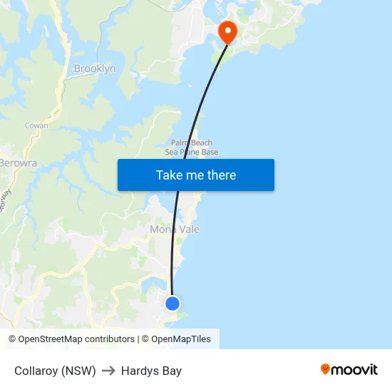 Collaroy (NSW) to Hardys Bay map