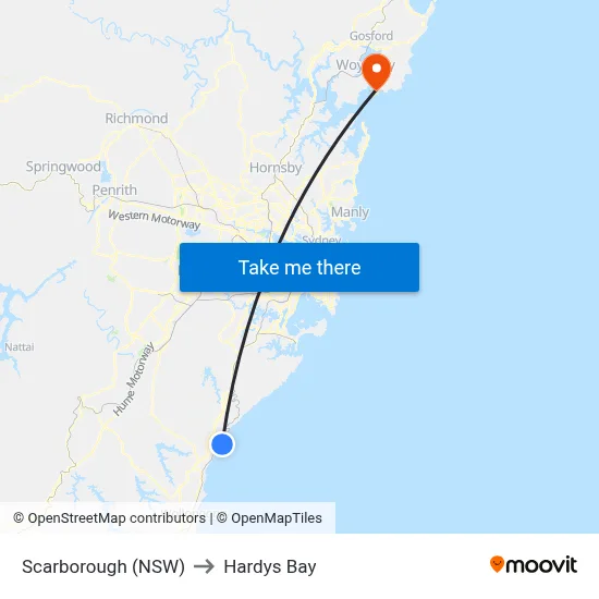 Scarborough (NSW) to Hardys Bay map