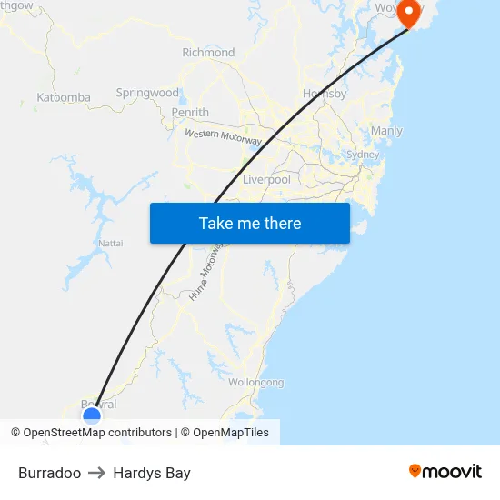 Burradoo to Hardys Bay map