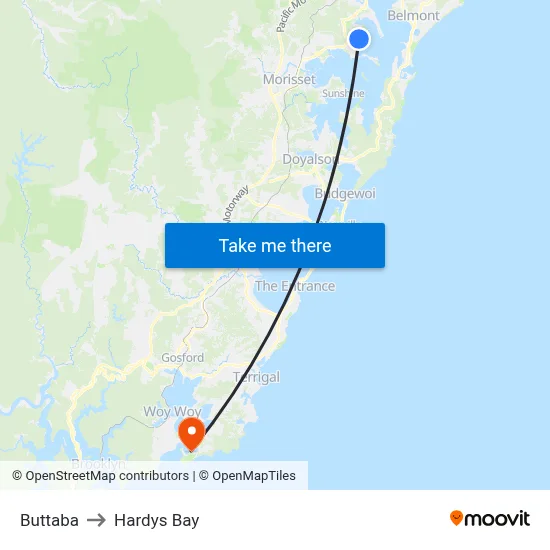 Buttaba to Hardys Bay map