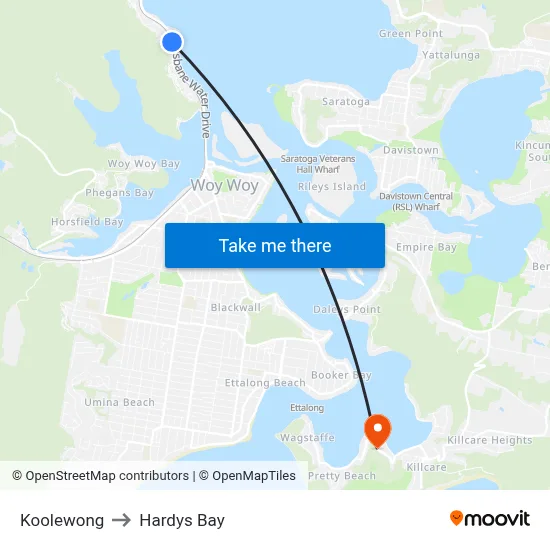 Koolewong to Hardys Bay map