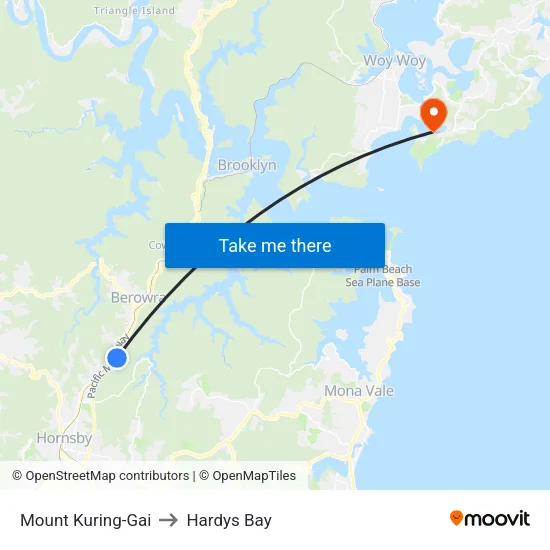 Mount Kuring-Gai to Hardys Bay map
