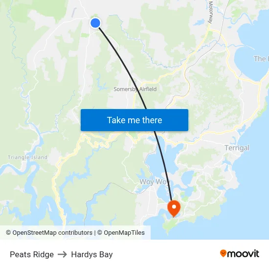 Peats Ridge to Hardys Bay map