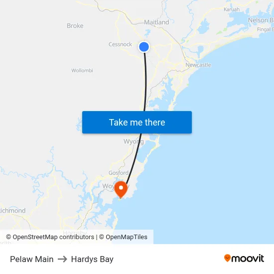 Pelaw Main to Hardys Bay map