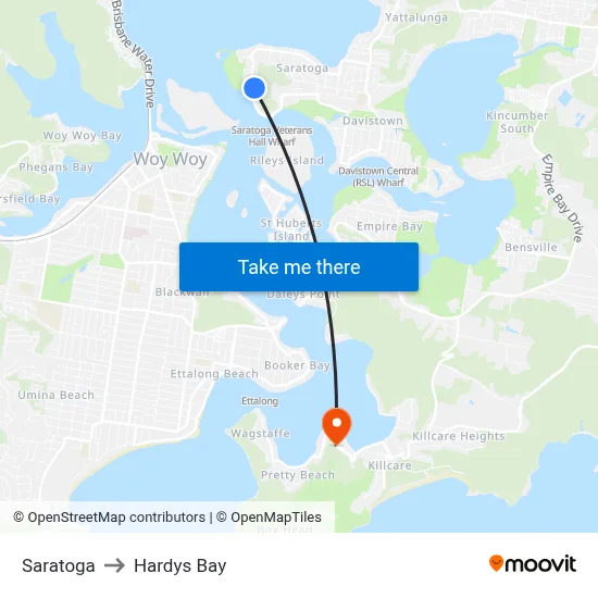 Saratoga to Hardys Bay map