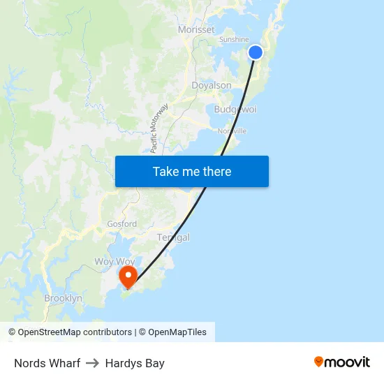 Nords Wharf to Hardys Bay map