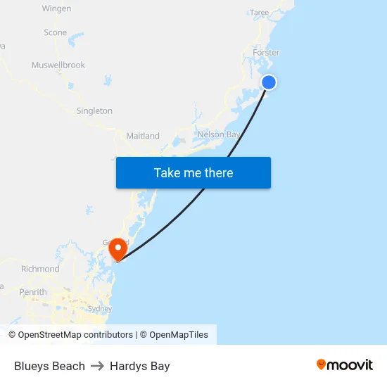 Blueys Beach to Hardys Bay map