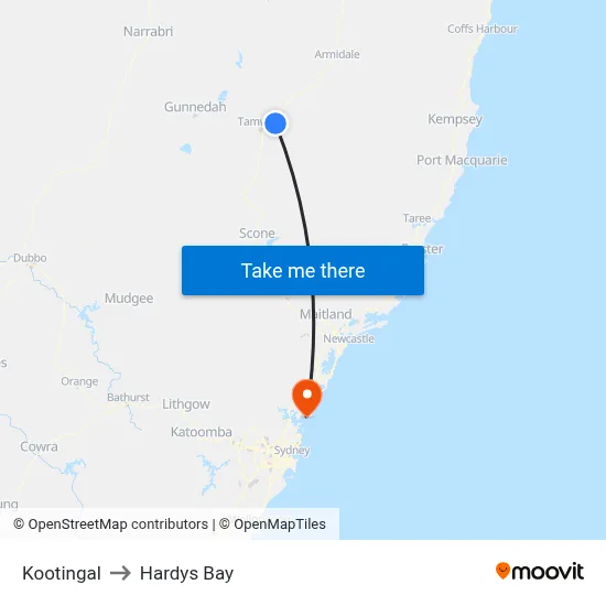 Kootingal to Hardys Bay map