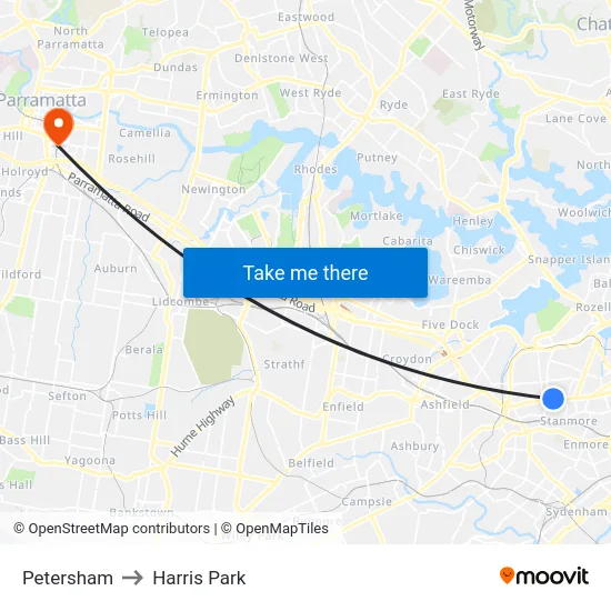 Petersham to Harris Park map