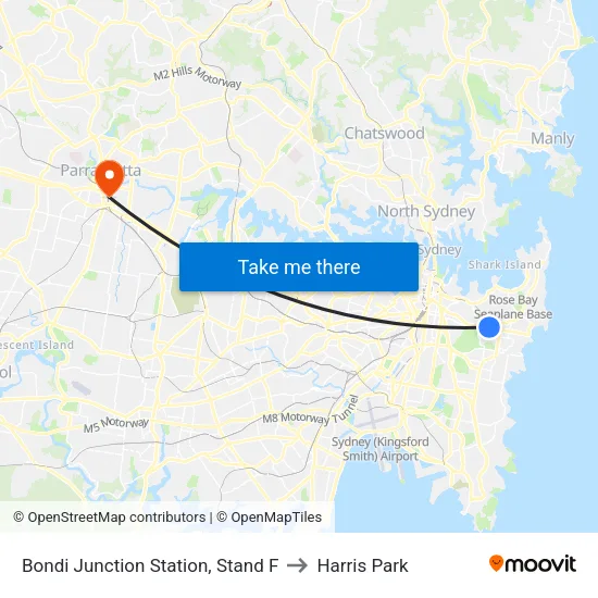 Bondi Junction Station, Stand F to Harris Park map