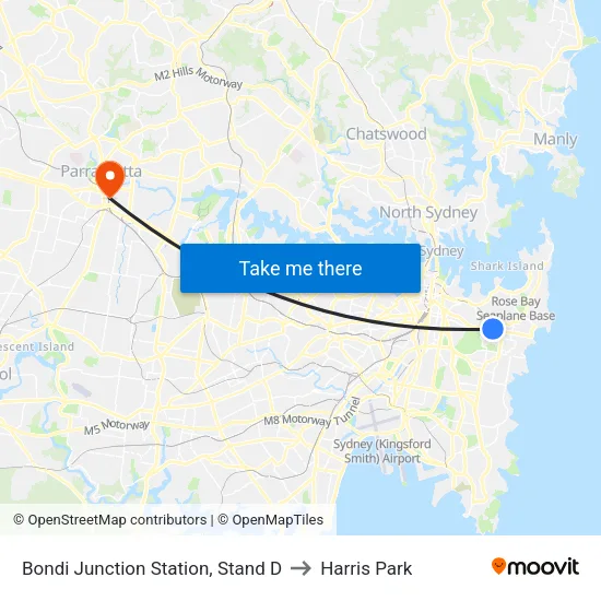 Bondi Junction Station, Stand D to Harris Park map