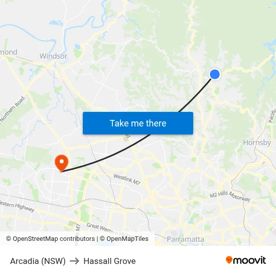 Arcadia (NSW) to Hassall Grove map