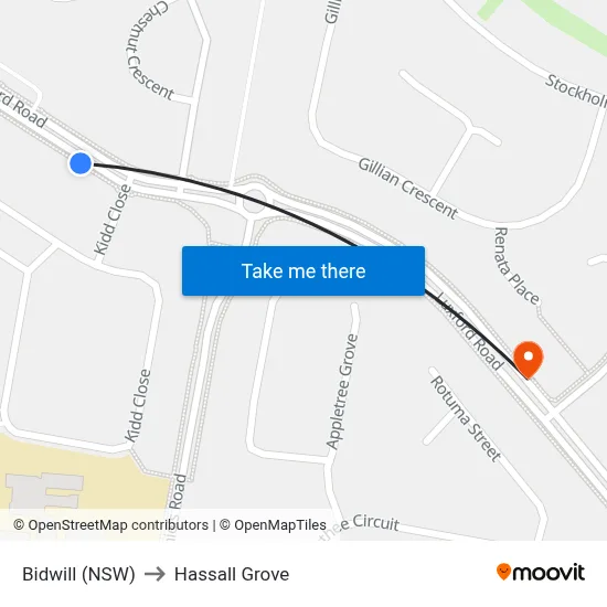 Bidwill (NSW) to Hassall Grove map