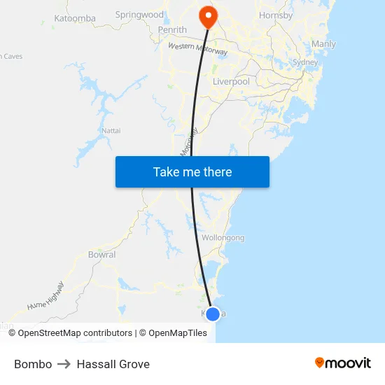 Bombo to Hassall Grove map