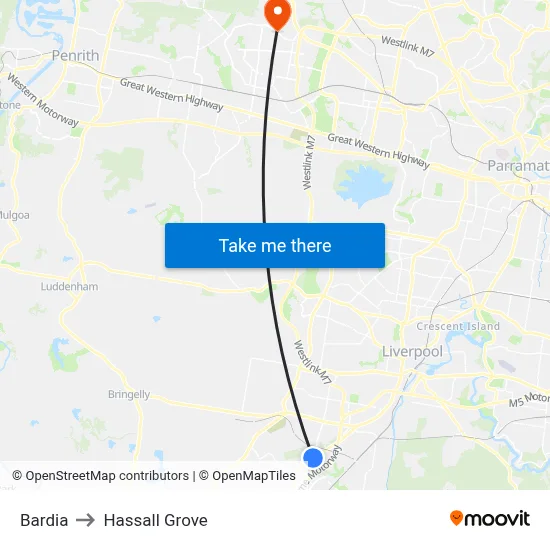 Bardia to Hassall Grove map