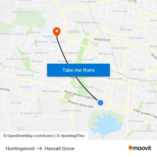 Huntingwood to Hassall Grove map