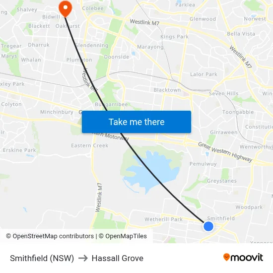 Smithfield (NSW) to Hassall Grove map