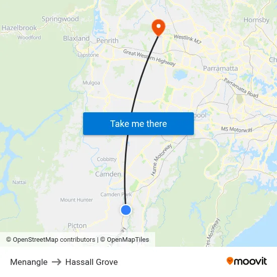 Menangle to Hassall Grove map