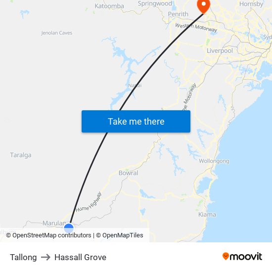 Tallong to Hassall Grove map