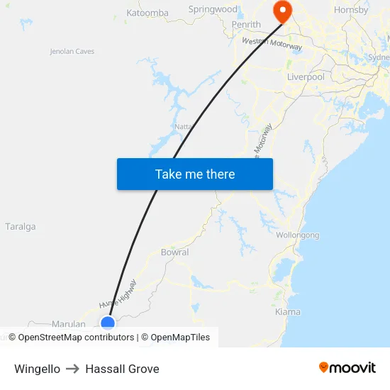 Wingello to Hassall Grove map