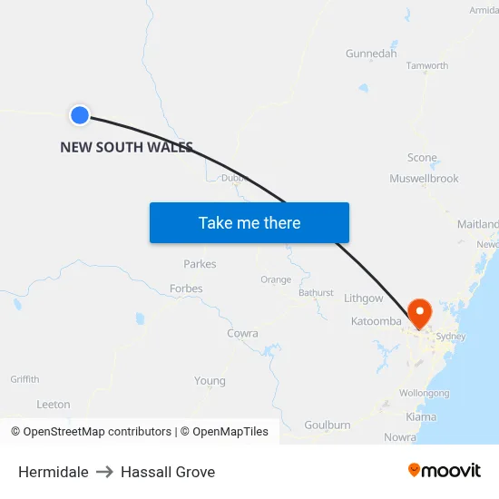 Hermidale to Hassall Grove map