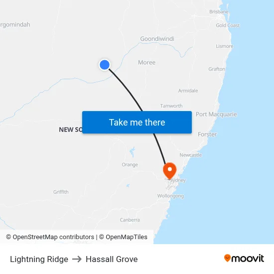 Lightning Ridge to Hassall Grove map