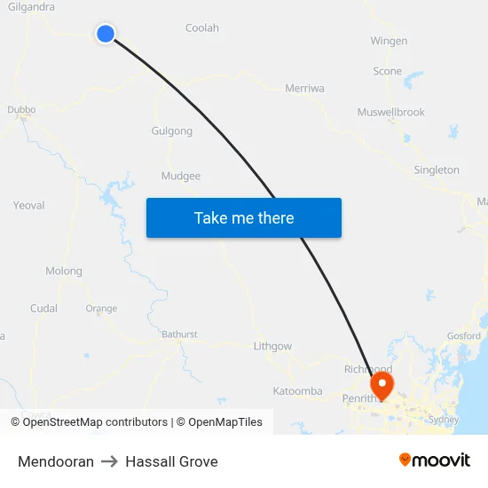Mendooran to Hassall Grove map