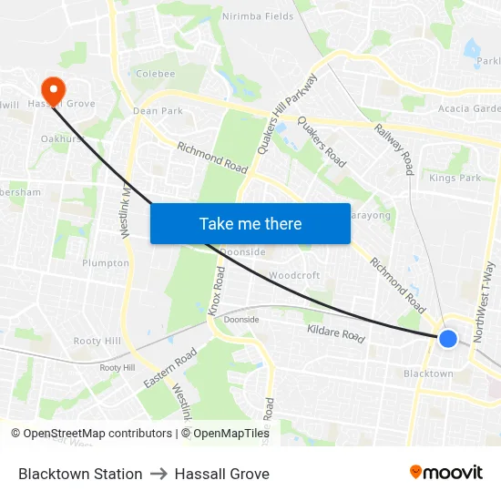 Blacktown Station to Hassall Grove map