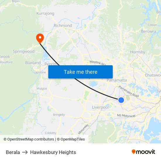 Berala to Hawkesbury Heights map