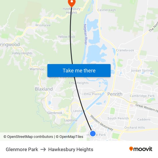 Glenmore Park to Hawkesbury Heights map