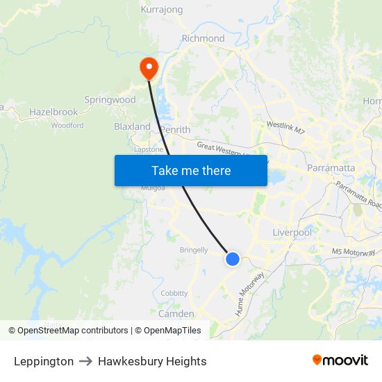 Leppington to Hawkesbury Heights map