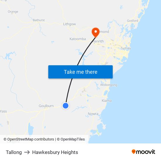 Tallong to Hawkesbury Heights map