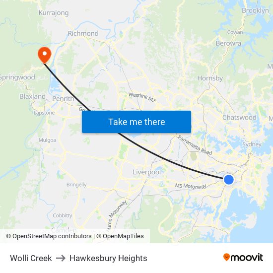 Wolli Creek to Hawkesbury Heights map