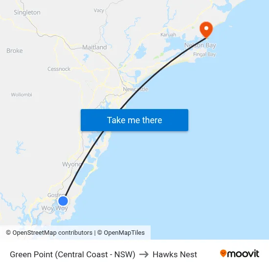 Green Point (Central Coast - NSW) to Hawks Nest map