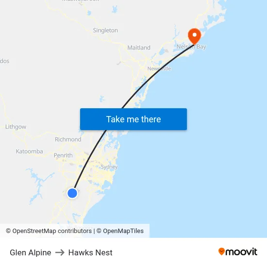 Glen Alpine to Hawks Nest map