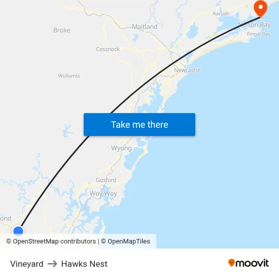 Vineyard to Hawks Nest map