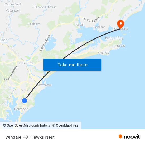 Windale to Hawks Nest map