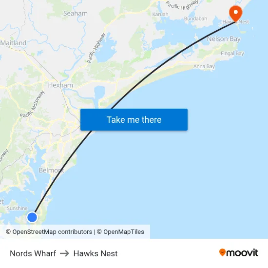 Nords Wharf to Hawks Nest map