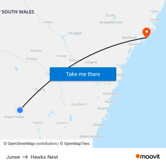 Junee to Hawks Nest map